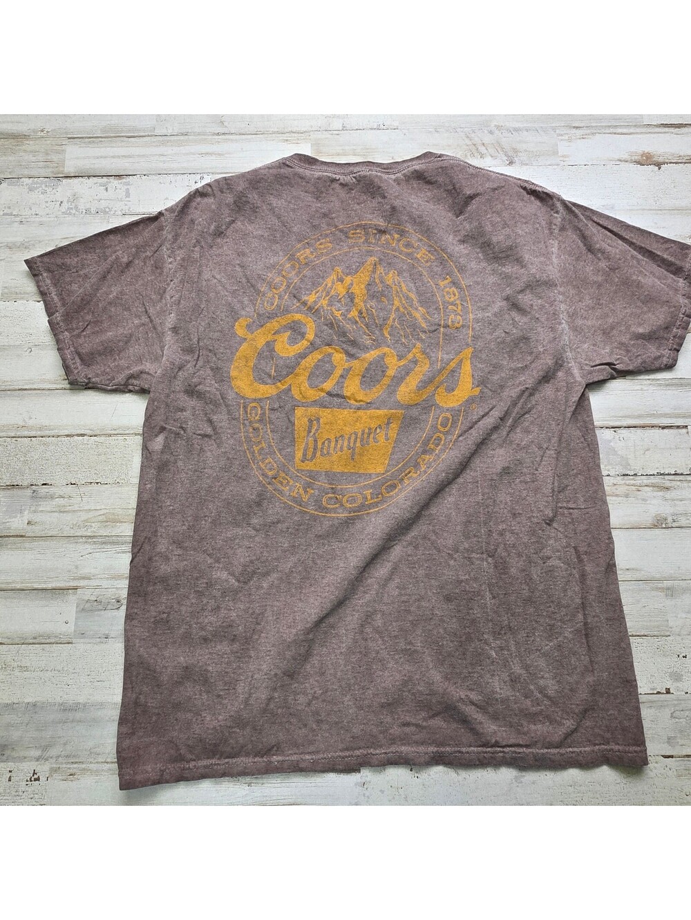 Coors Banquet T-Shirt Adult L Faded Brown Beer Graphic Front Back Vintage Style